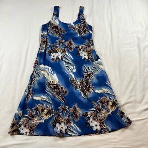 Hilo Hattie Hawaiian Dress Women’s Small Blue Palm Trees Hibiscus Sleeveless